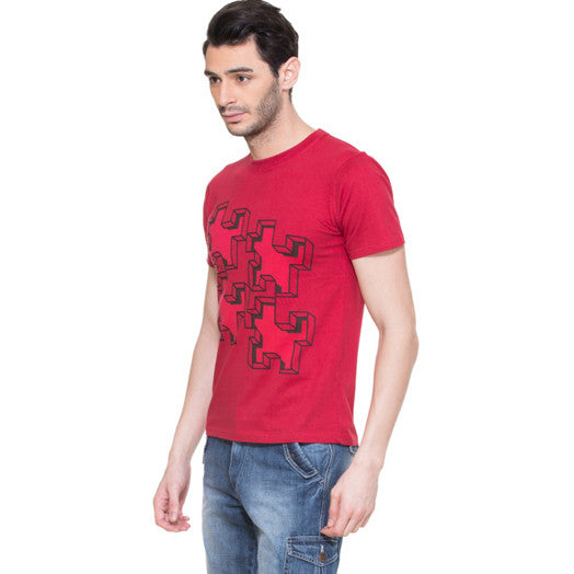 Flag Red Solid Pique Knit Polo T-shirt With Attached Blue Hem