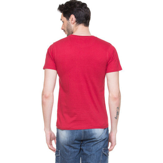 Flag Red Solid Pique Knit Polo T-shirt With Attached Blue Hem